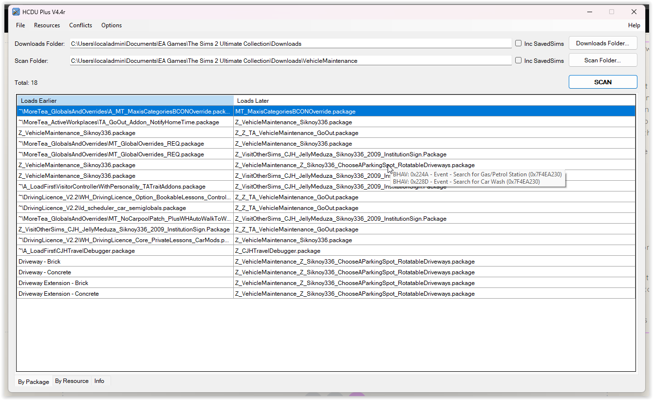 If you hover over a conflict, HCDU+ tells you exactly which resources within the package file are conflicting