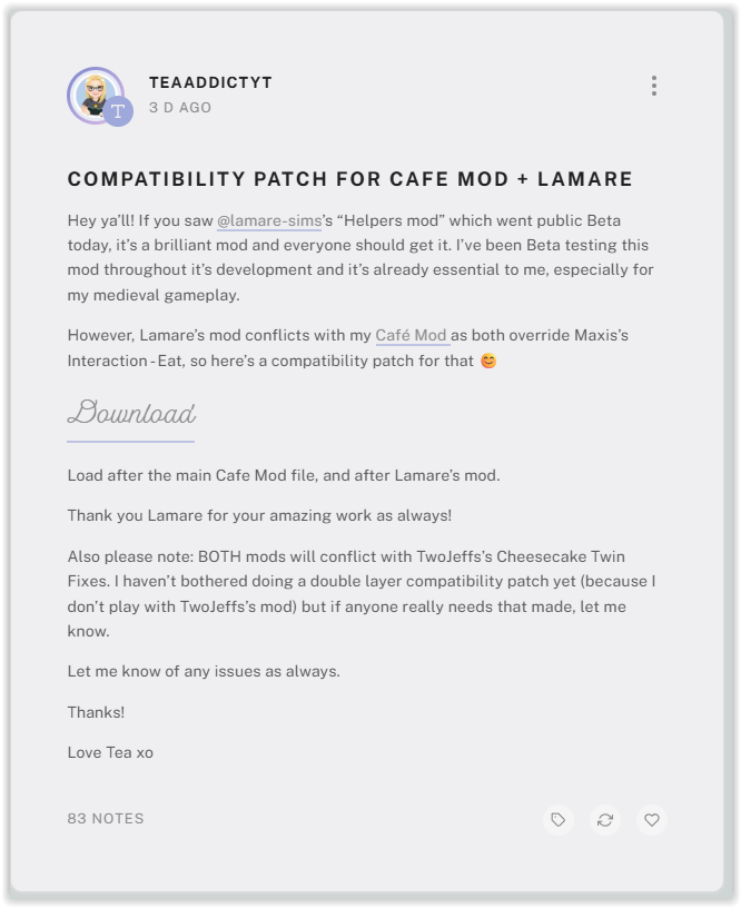 A comp patch by me between Cafe Mod and Lamare's helpers - also with instructions to "load last"