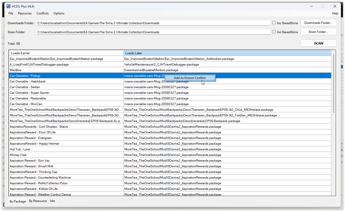 Right-click to "Add as Known Conflict" for anything you are certain is intentional. HCDU+ will then ignore this conflict on the next scan.