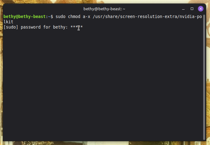 It will ask for your password - enter and and press enter. Nothing will visibly happen if has been done correctly