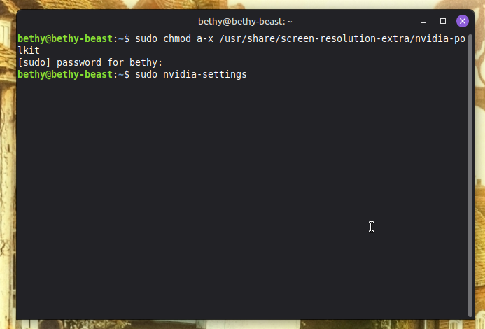 Next enter sudo nvidia-settings