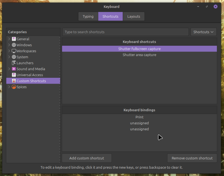 Custom Shortcuts to override Mint's default Screenshot Tool
