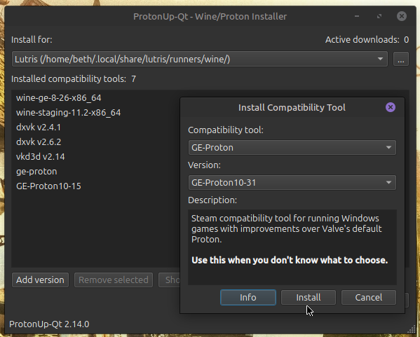 We can "Add version" to install the latest GE-proton