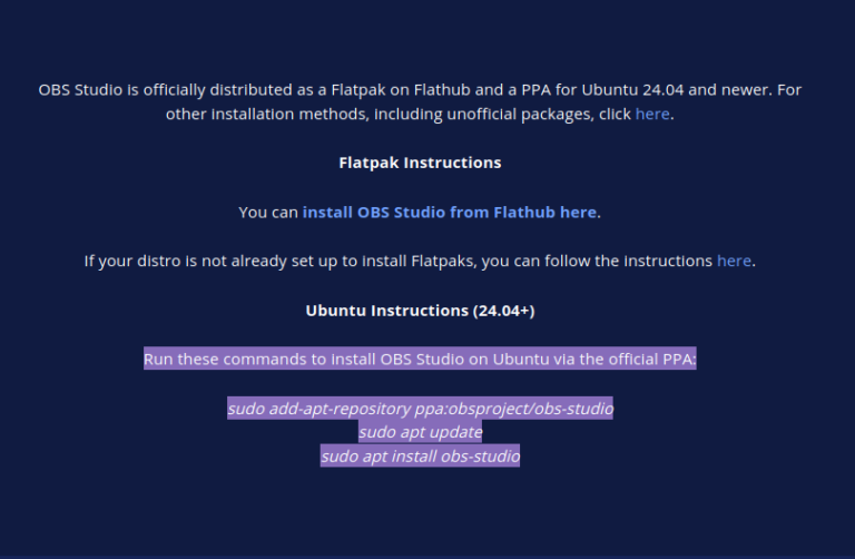 I also install OBS via the terminal