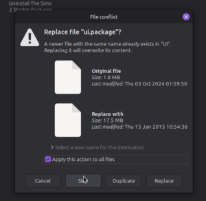 But skip relacing any files