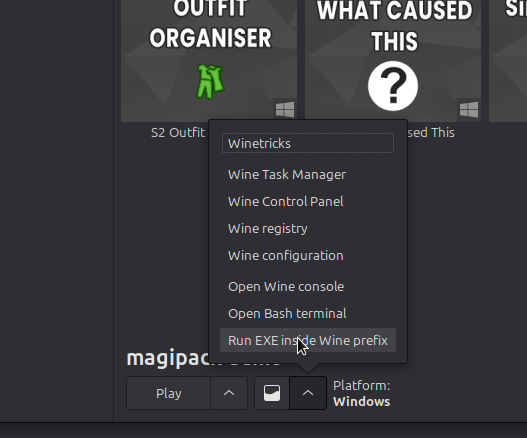 Wine Menu - Run exe inside wine prefix